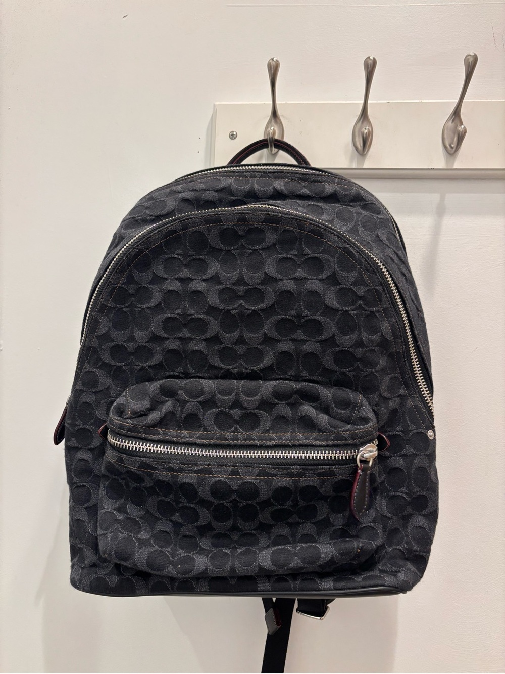 Coach Black Signature Jacquard Backpack with Silver Hardware